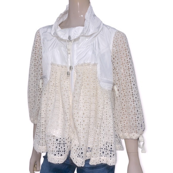 Anthropologie Hei Hei Women Size S Ivory Cream Eyelet Swing Windbreaker Jacket - Picture 3 of 9